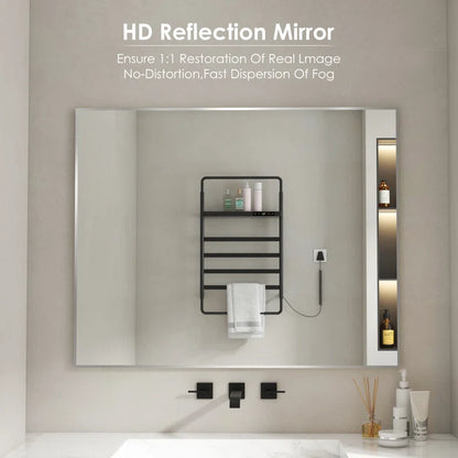 40" x 32" (Silver) Filleted Corner Wall Mounted Mirror, Bathroom Mirror, Vanity Wall Mirror With Metal Frame