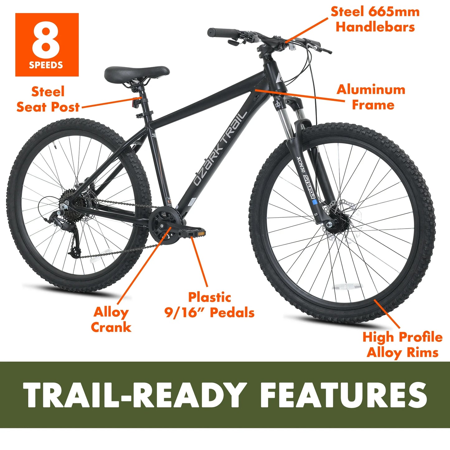 refurbish bike Ozark Trail Vibe Mountain Bike, 27.5" Wheels, Medium Frame, Fits Riders 5'3" - 5'8", Black, Adult