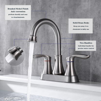 4011-NP  |  2-Handle 4-Inch Brushed Nickel Bathroom Faucet, Bathroom Vanity Sink Faucets with Pop-up Drain and Supply Hoses