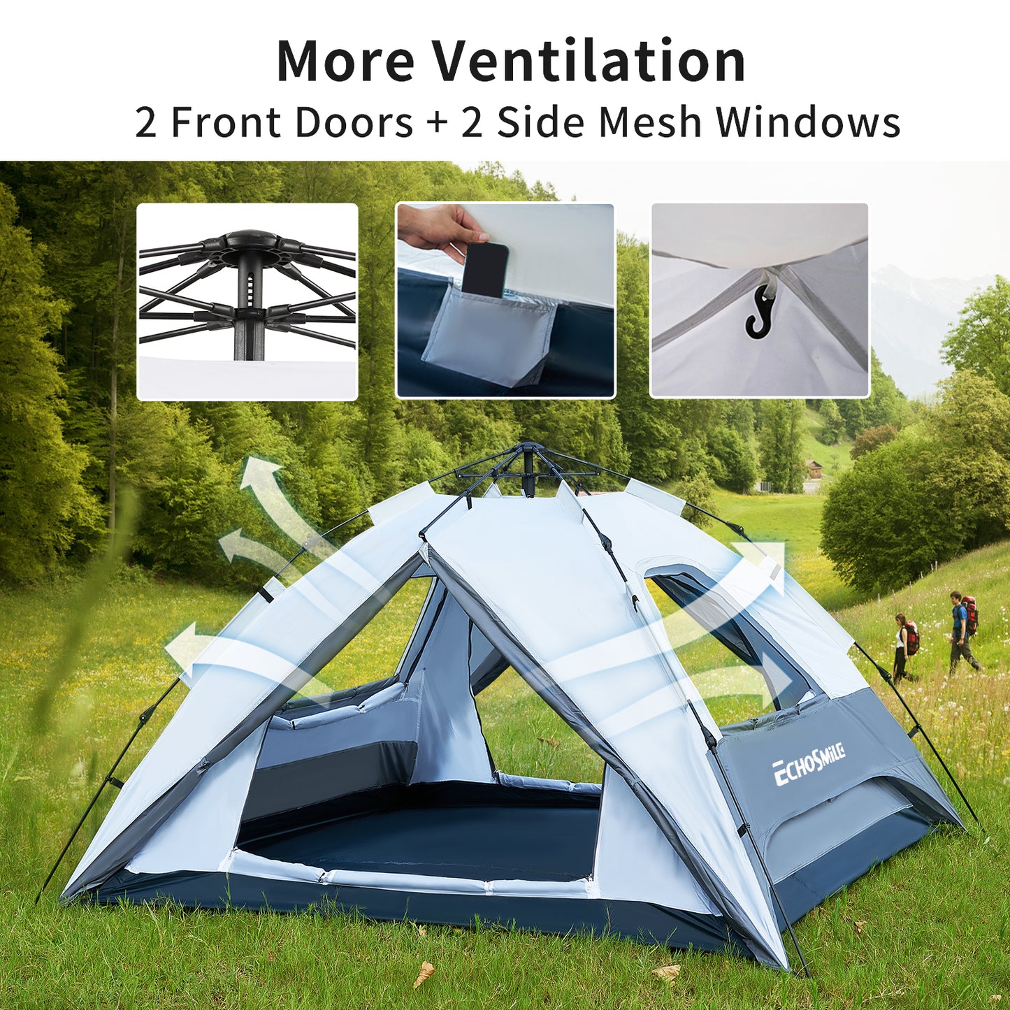 4-Person White + Gray Double Layer Umbrella Tent