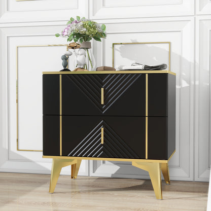 Two Pack Black 2 Drawer Rhombus Card Gold Bar Blister Nightstand