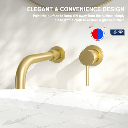 W1083P154747-Wall Mount Faucet for Bathroom Sink or Bathtub, Single Handle 3 Holes Brass Rough-in Valve Included, Brushed Gold