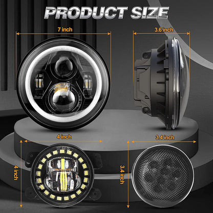 7-inch spider headlights - black with aperture - 4-inch clock fog lights - black mesh lights - set of six