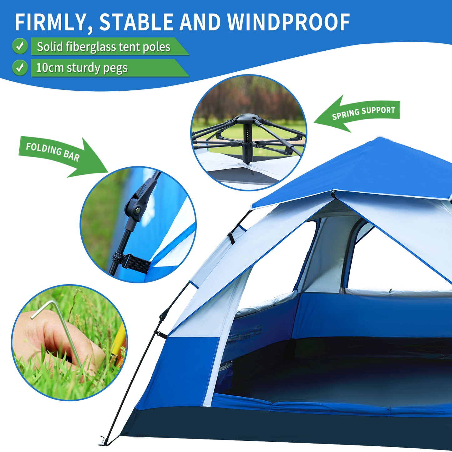 4-Person White + Blue Single-Sheet Umbrella Tent