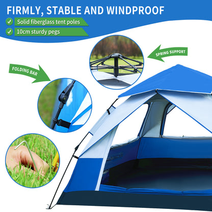 4-Person White + Blue Single-Sheet Umbrella Tent