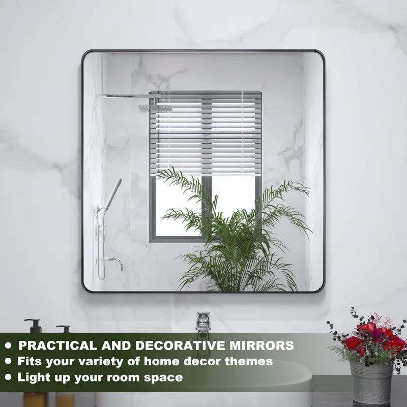 30" x 30"Filleted Corner Wall Mounted Mirror, Bathroom Mirror, Vanity Wall Mirror With Metal Frame