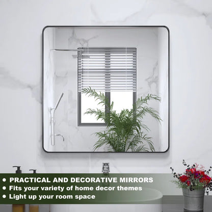 30" x 30"Filleted Corner Wall Mounted Mirror, Bathroom Mirror, Vanity Wall Mirror With Metal Frame