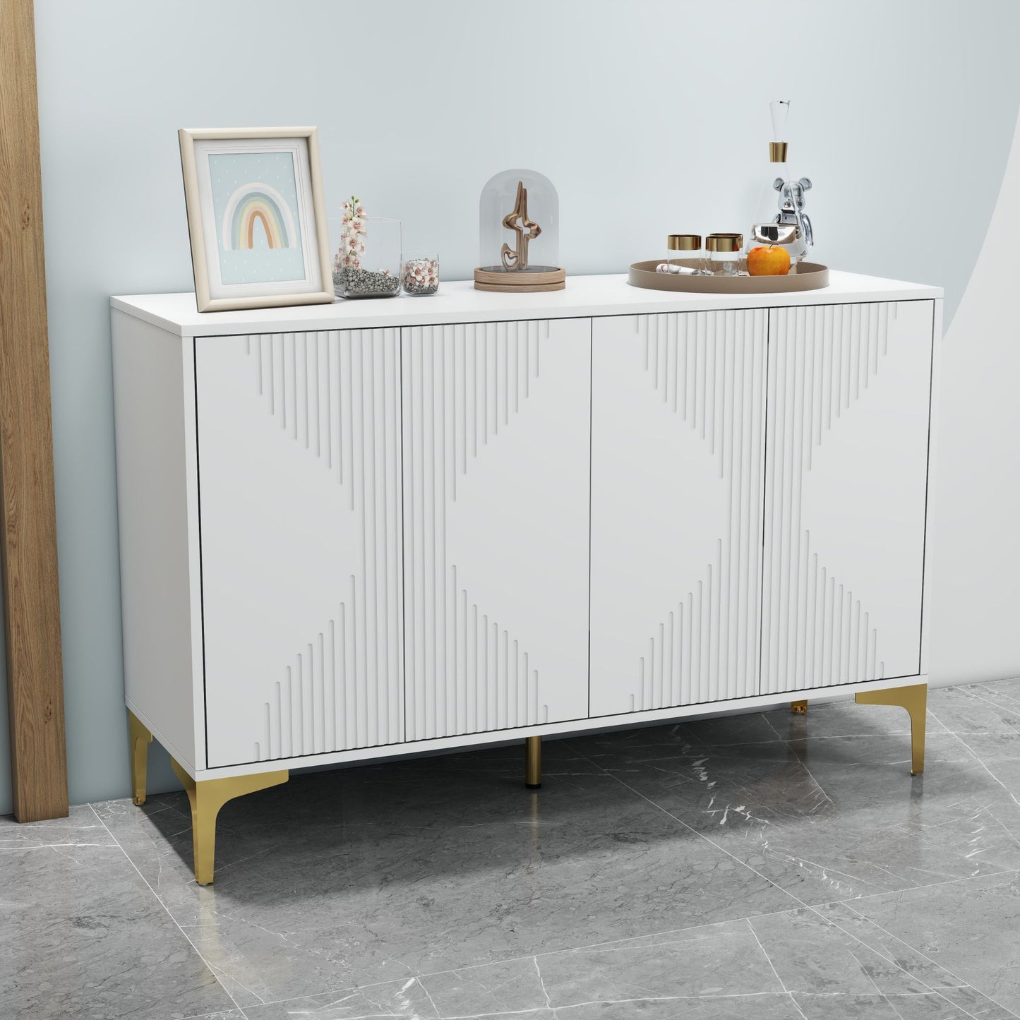 White four-door cream style side cabinet