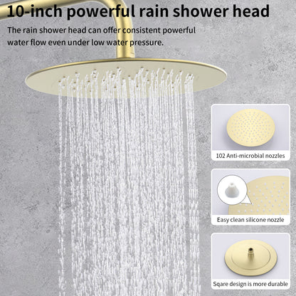 L-8001BG-Shower System Shower Faucet Combo Set Wall Mounted with 10" Rainfall Shower Head and handheld shower faucet, Brushed Gold Finish with Brass Valve Rough-In