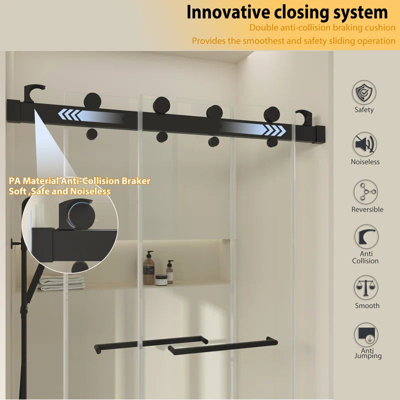 73" W x 79" H Frameless Shower Door with Advanced Closing System