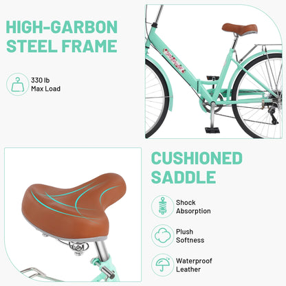 refurbish Fixtech 26'' Speed Folding Women's Bike, Cruiser Bike