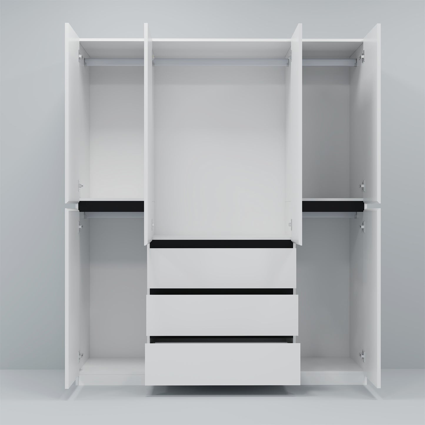 Three Drawer, Six Door Modern Wardrobe with Silver Mirror and No Pull Handle (2 packs of 2 cannot be sold separately)