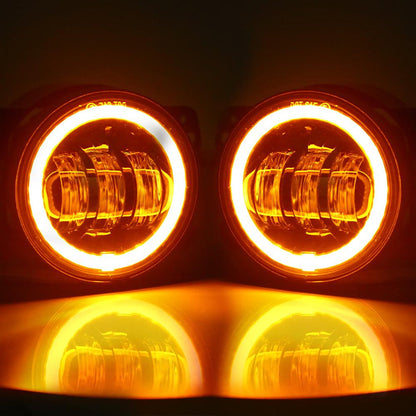 7″ Spider Headlight – Orange With Halo – 4″ JK Clock Fog Light Black – 4PCS in Set