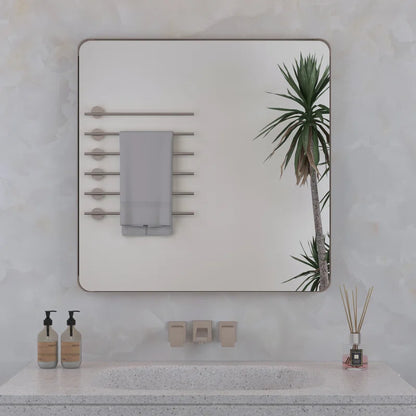 30" x 30" (Silver) Filleted Corner Wall Mounted Mirror, Bathroom Mirror, Vanity Wall Mirror With Metal Frame