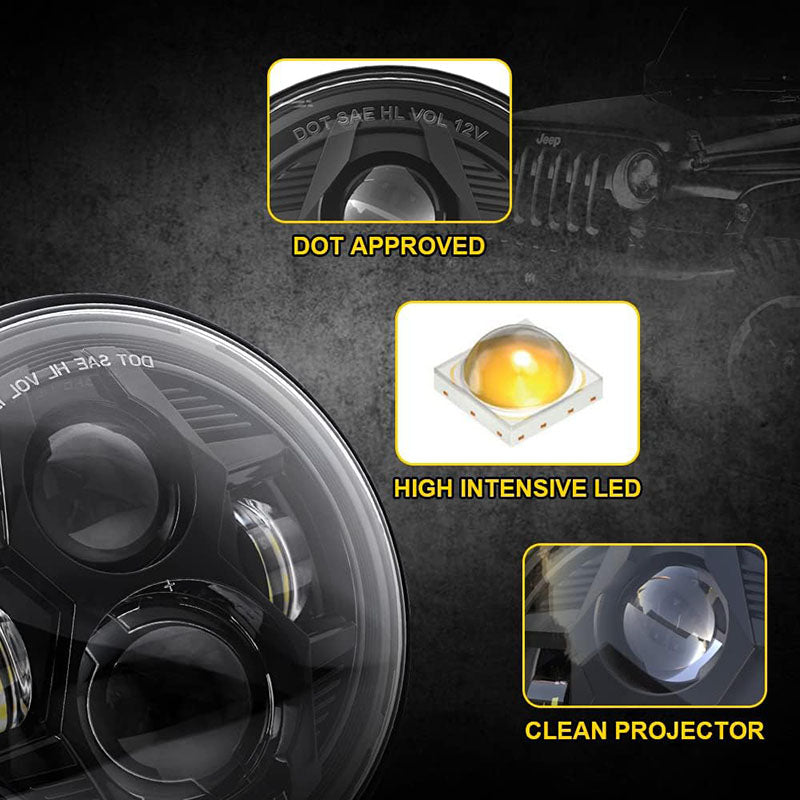 7 inch spider headlight without aperture - black - black box