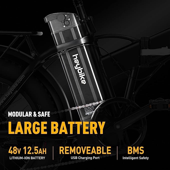 Heybike Mars Electric Bicycle Foldable 20" x 4.0 Fat Tire Electric Bicycle with 1000W Peak Motor，624WH Removable Battery and 50 Miles Max Range, Dual Shock Absorber for Adults