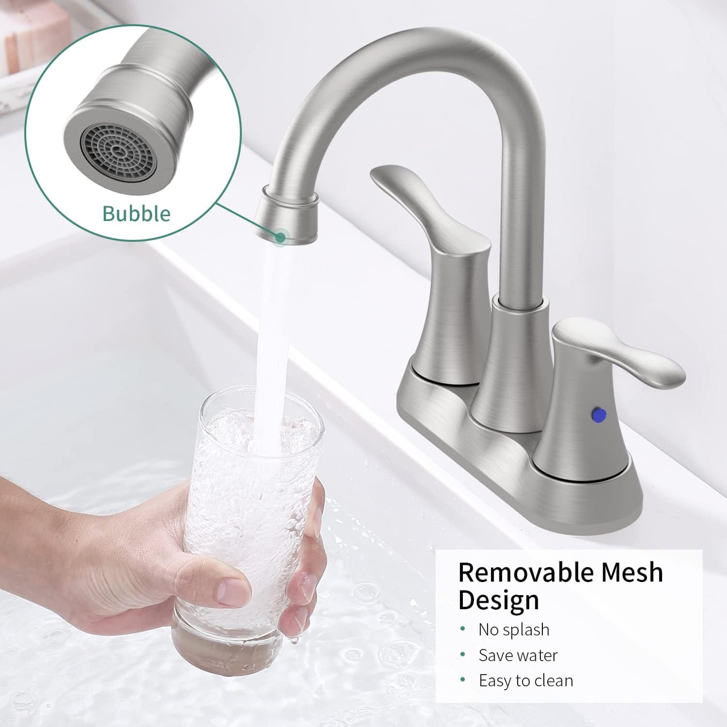4051-NP  | Bathroom Faucet Brushed Nickel, 4" 2-Handle centerset basin faucet with Pop-up Drain & Supply Lines 11