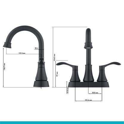 RN-AU042110BK  |   2 Handles Bathroom Sink Faucet, Matte Black 3 Hole Centerset RV Bathroom Faucets, with Stainless Steel Pop Up Drain Sets