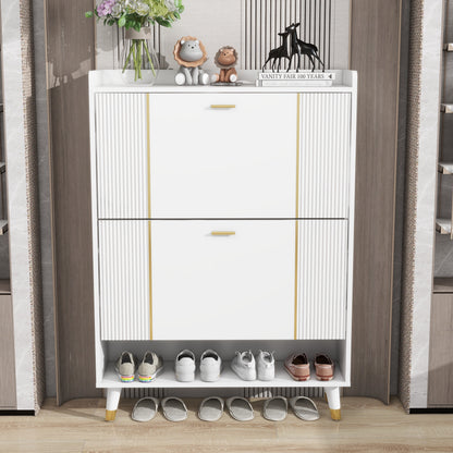 White Two Flip Blister Card Gold Bar Shoe Cabinet