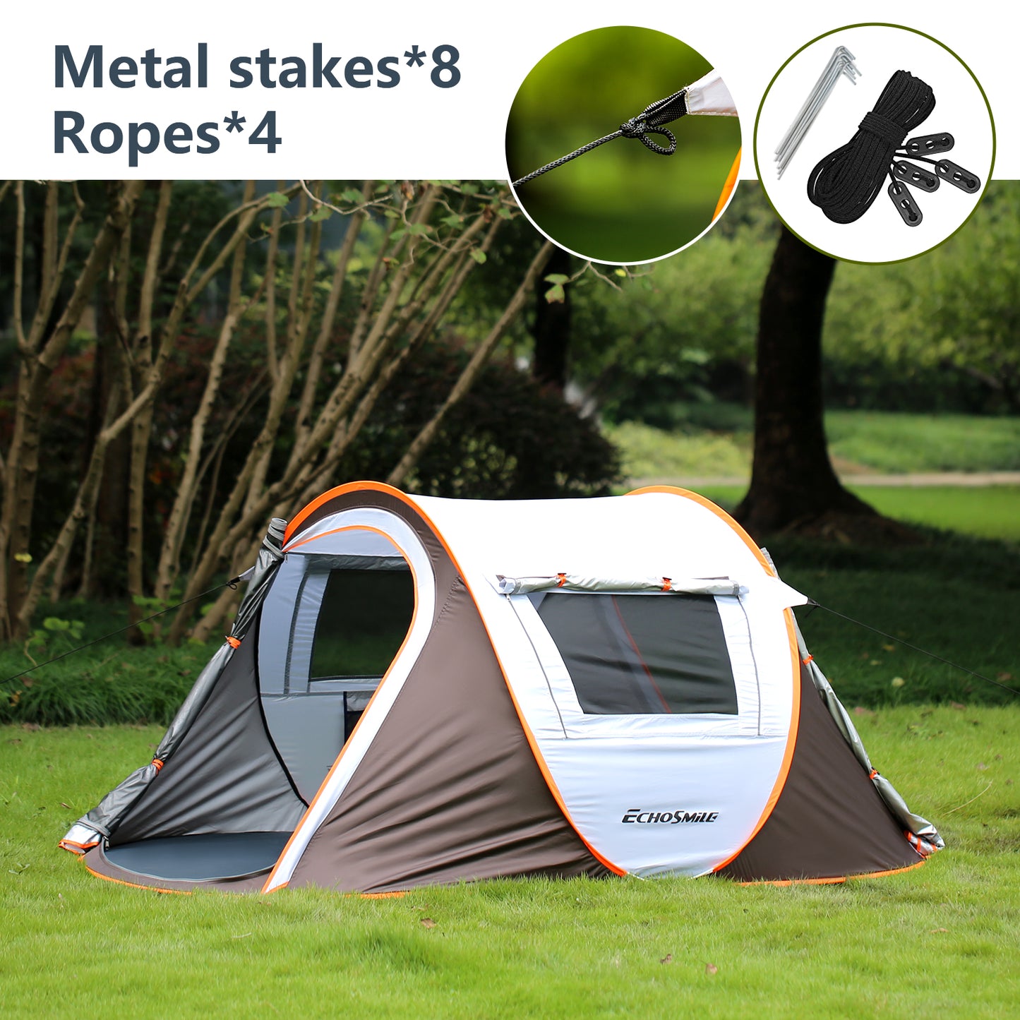 2 Person White + Brown Pop Up Camping Tent