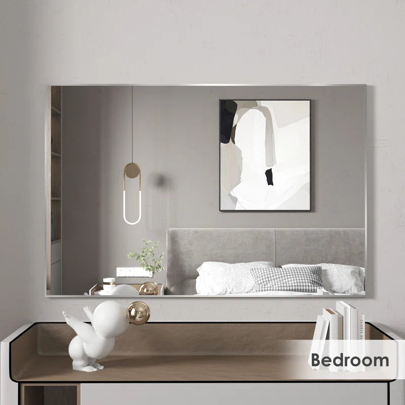 55" x 36"(Silver)Lesamuel Wall Mounted Vanity Mirror w/ Aluminum Frame for Bedroom, Entryway, Living Room