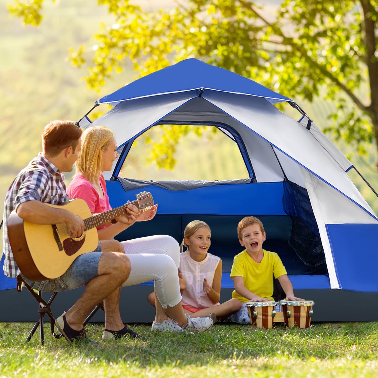 4-Person White + Blue Single-Sheet Umbrella Tent