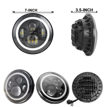 7inch Headlight With White-Yellow Halo Chrome Color –Black Box in Pairs