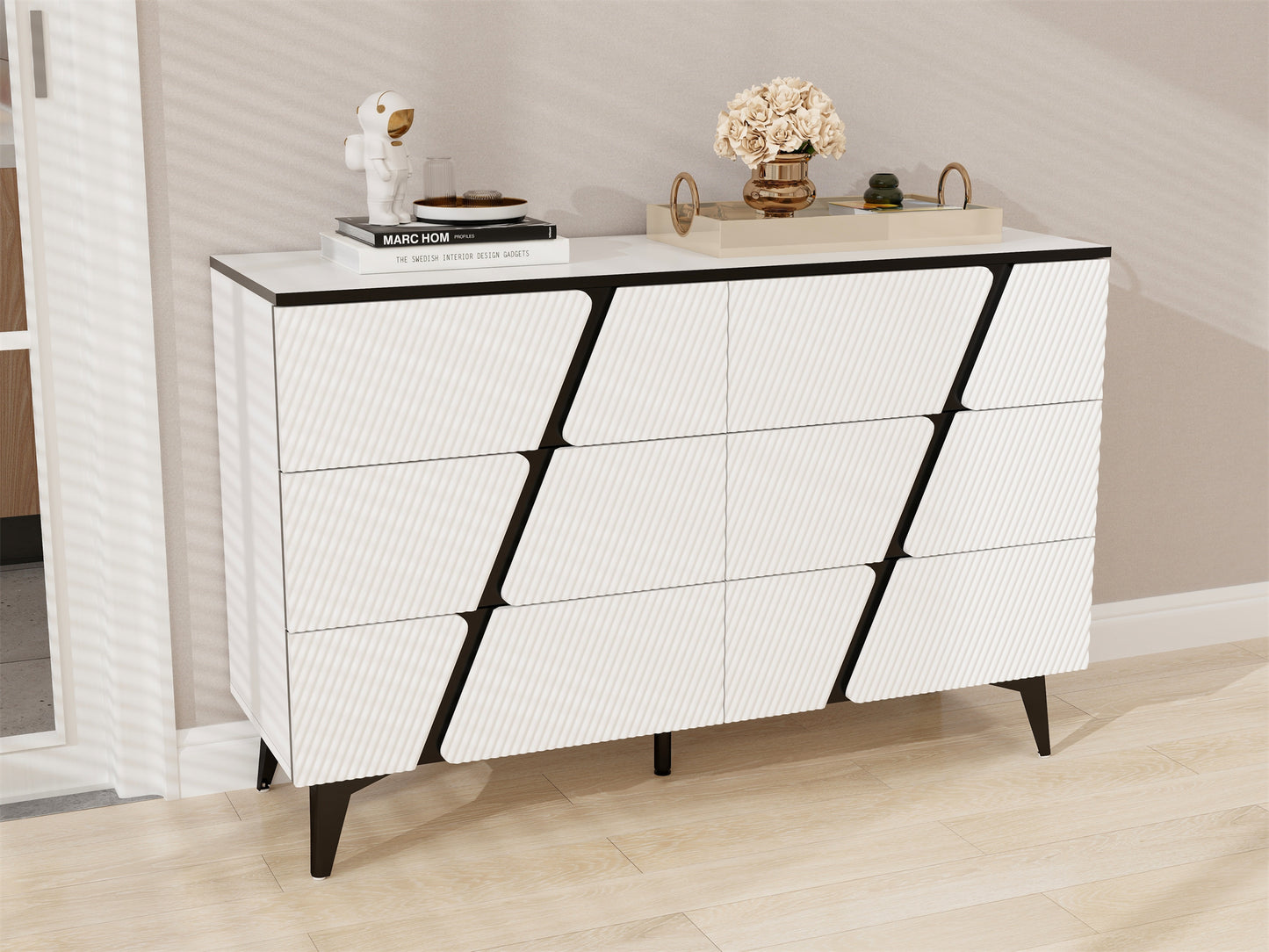 White blister twill modern six-drawer cabinet