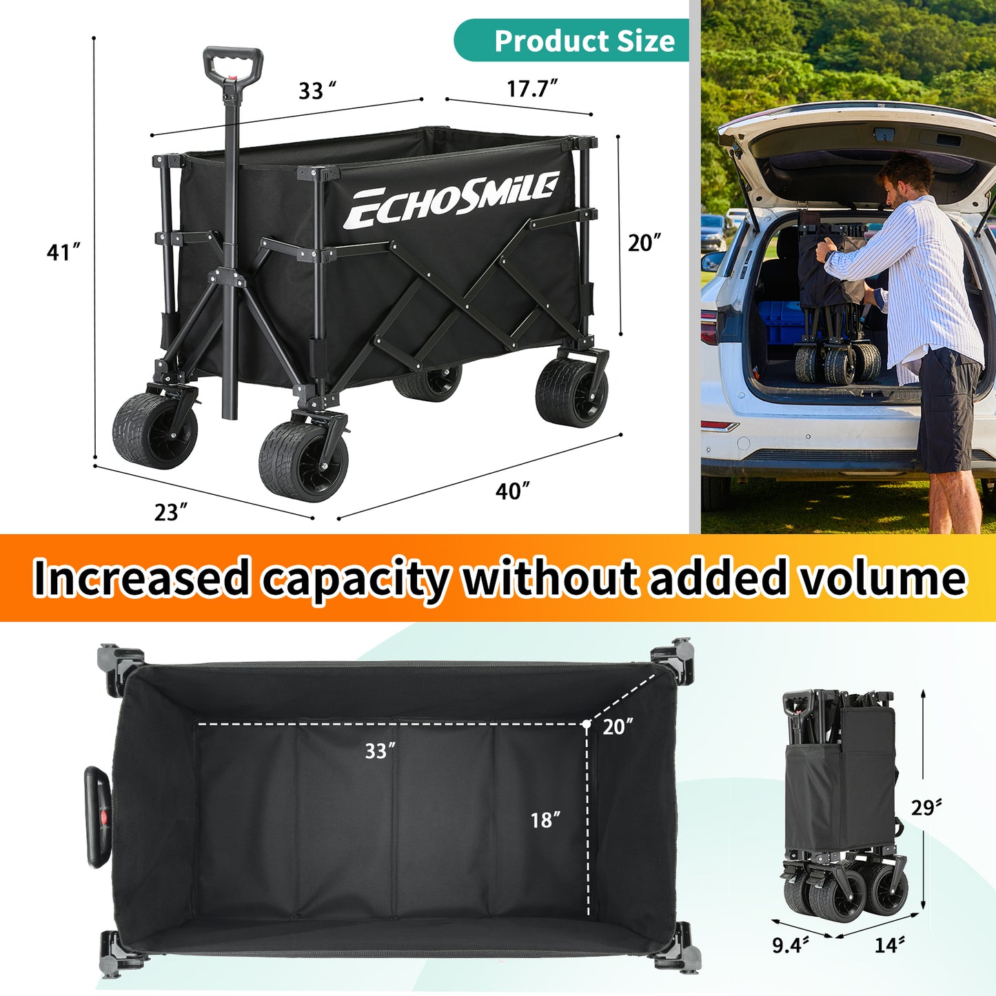 Black Heightened Removable Inner Pocket Campers