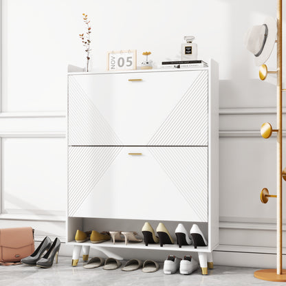 White Two-Flip Shoe Cabinet