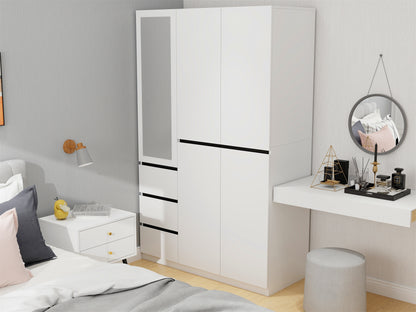 Three Drawer, Five Door Modern Wardrobe with Silver Mirror and No Pull Handle (2 packs of 2 cannot be sold separately)