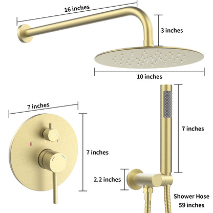 L-8002S-Shower System Shower Faucet Combo Set Wall Mounted with 10" Rainfall Shower Head and handheld shower faucet, Chrome Finish with Brass Valve Rough-In