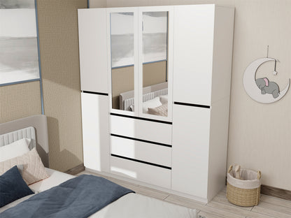 Three Drawer, Six Door Modern Wardrobe with Silver Mirror and No Pull Handle (2 packs of 2 cannot be sold separately)