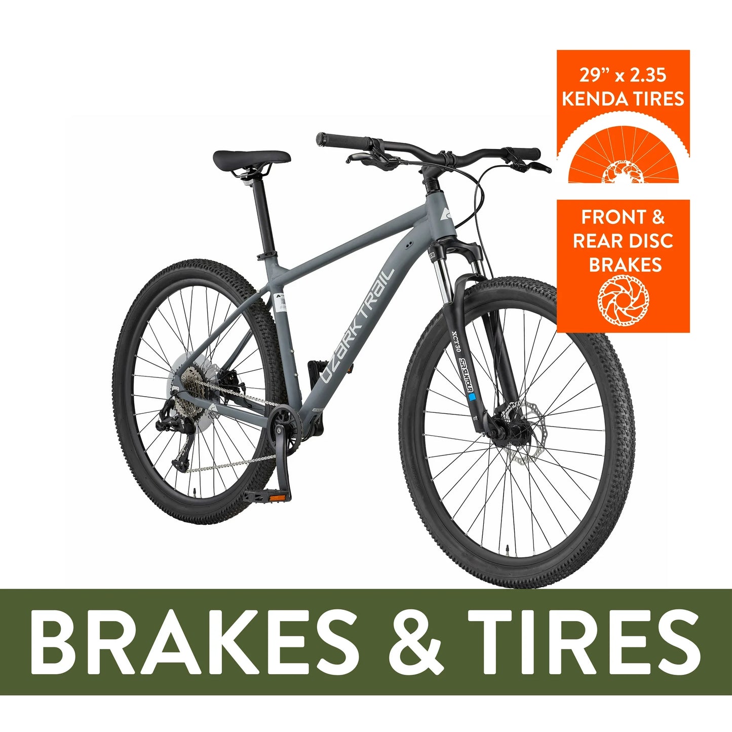 refurbish Ozark Trail 29" Ridge Mountain Bike, Large Frame, Fits Riders 5'9" - 6'2"+, Gray, Adult, Unisex