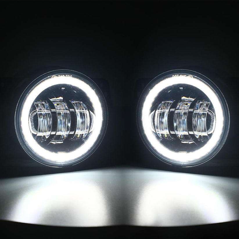 4" Fog Lamp - White Yellow Aperture - Without Devil Eyes - Black - Pair Black Box