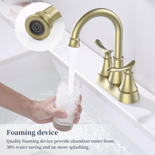 4009B-BG  |  2-Handle 4-Inch Brushed Gold Bathroom Faucet, Bathroom Vanity Sink Faucets with Pop-up Drain and Supply Hoses