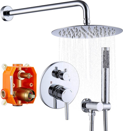 L-8001S-Shower System Shower Faucet Combo Set Wall Mounted with 10" Rainfall Shower Head and handheld shower faucet, Chrome Finish Shower Faucet Rough-In