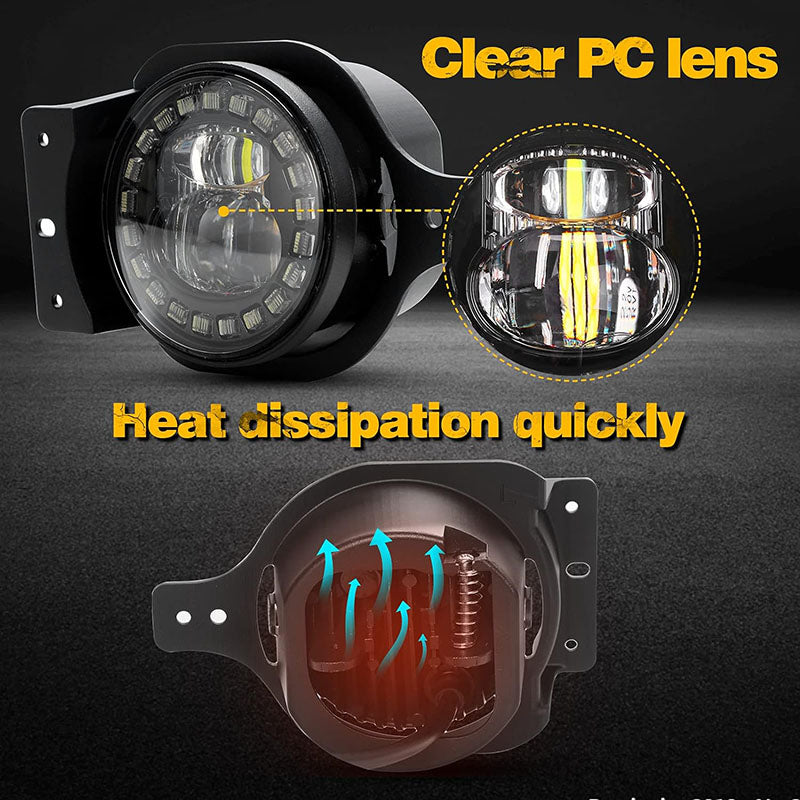 4 inches-JL Clock Fog Lamp-LED-Wire Included-Pair Black Box