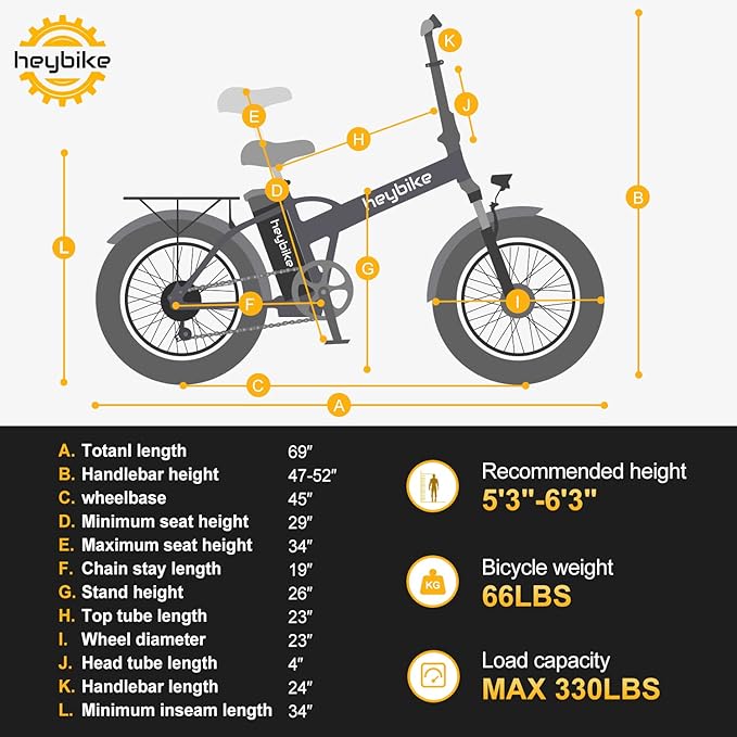 Heybike Mars Electric Bicycle Foldable 20" x 4.0 Fat Tire Electric Bicycle with 1000W Peak Motor，624WH Removable Battery and 50 Miles Max Range, Dual Shock Absorber for Adults