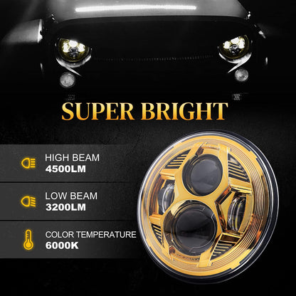 7 Inch Spider Headlight Without Aperture-yellow-pair Of Black Box