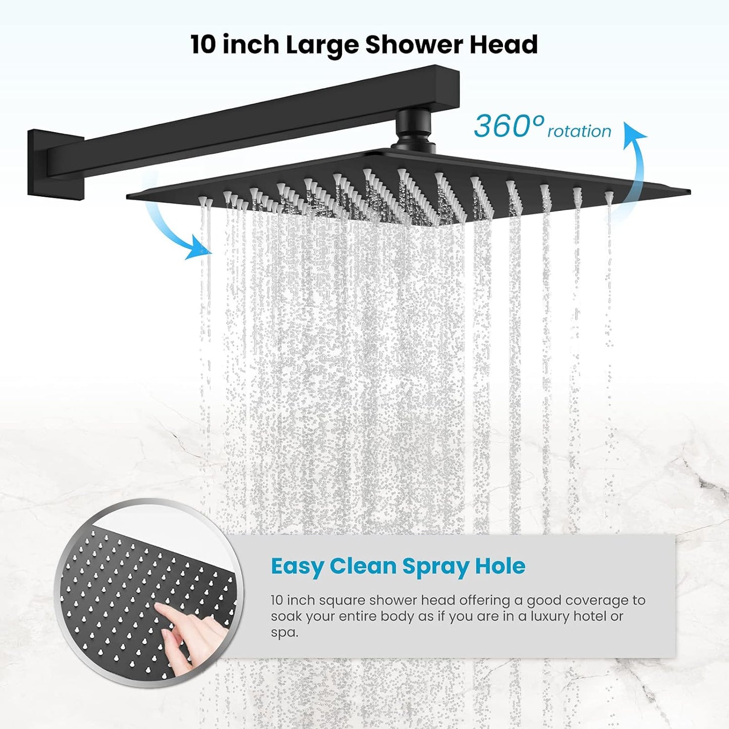 L-8004BG - Rain Shower System Matte Black Tub Shower Faucet Set 10 Inch Square Rainfall Shower Head with Handheld Sprayer and Waterfall Tub Spout Pressure Balance Rough-in Valve Shower Mixer Combo