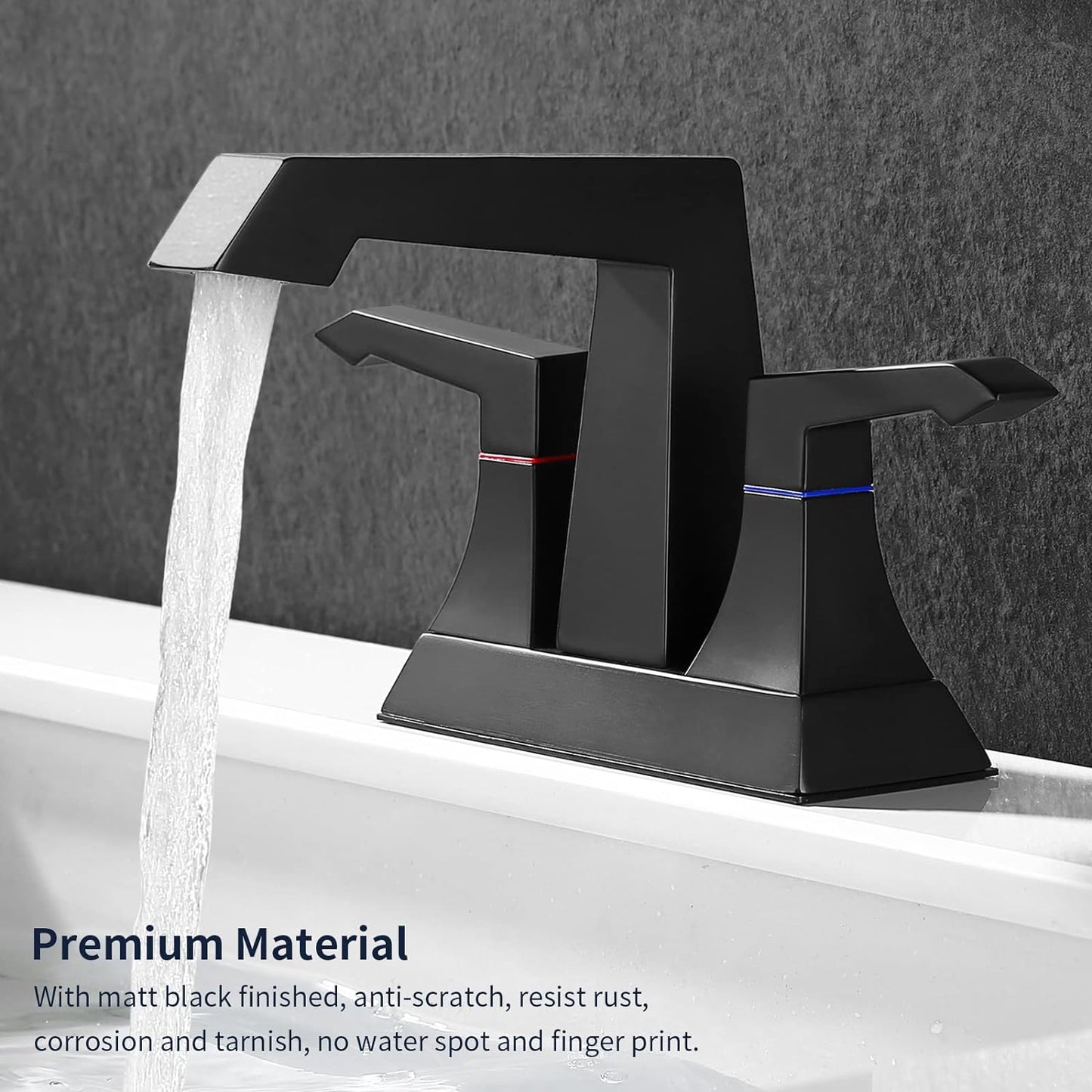 4001-MB  |  2-Handle Heavy Duty Bathroom Faucet with Drain and Supply Kits, Modern Style Lavatory Deck Mounted Faucet Matte Black 4001-MB