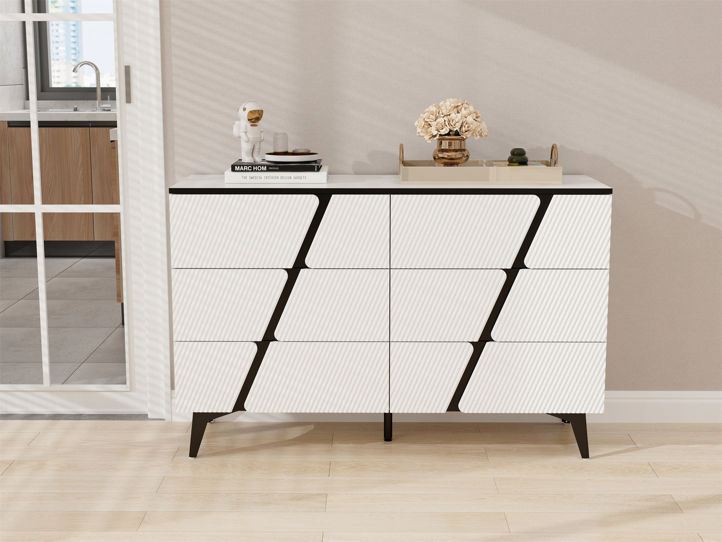 White blister twill modern six-drawer cabinet