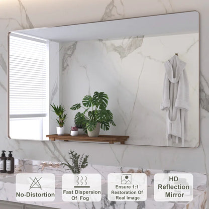 72" x 40"(Silver) Filleted Corner Wall Mounted Mirror, Bathroom Mirror, Vanity Wall Mirror With Metal Frame