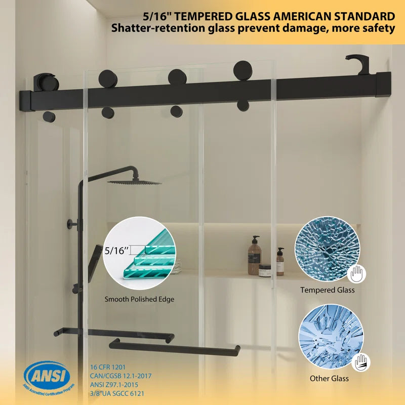 73" W x 79" H Frameless Shower Door with Advanced Closing System