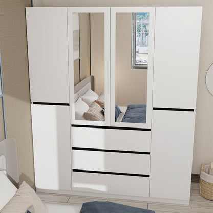 Three Drawer, Six Door Modern Wardrobe with Silver Mirror and No Pull Handle (2 packs of 2 cannot be sold separately)