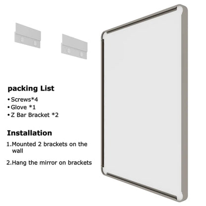 48" X 36" (Silver) Filleted Corner Wall Mounted Mirror, Bathroom Mirror, Vanity Wall Mirror With Metal Frame