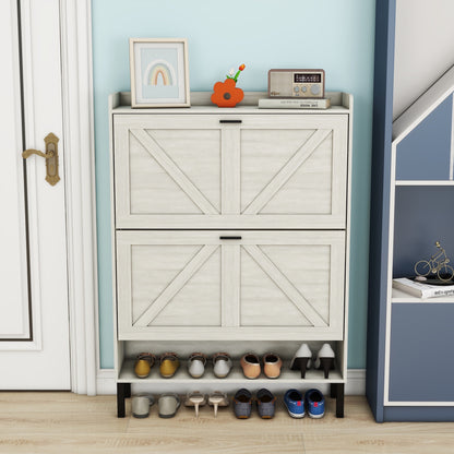 Light Gray 2-Flip Patchwork Shoe Cabinet