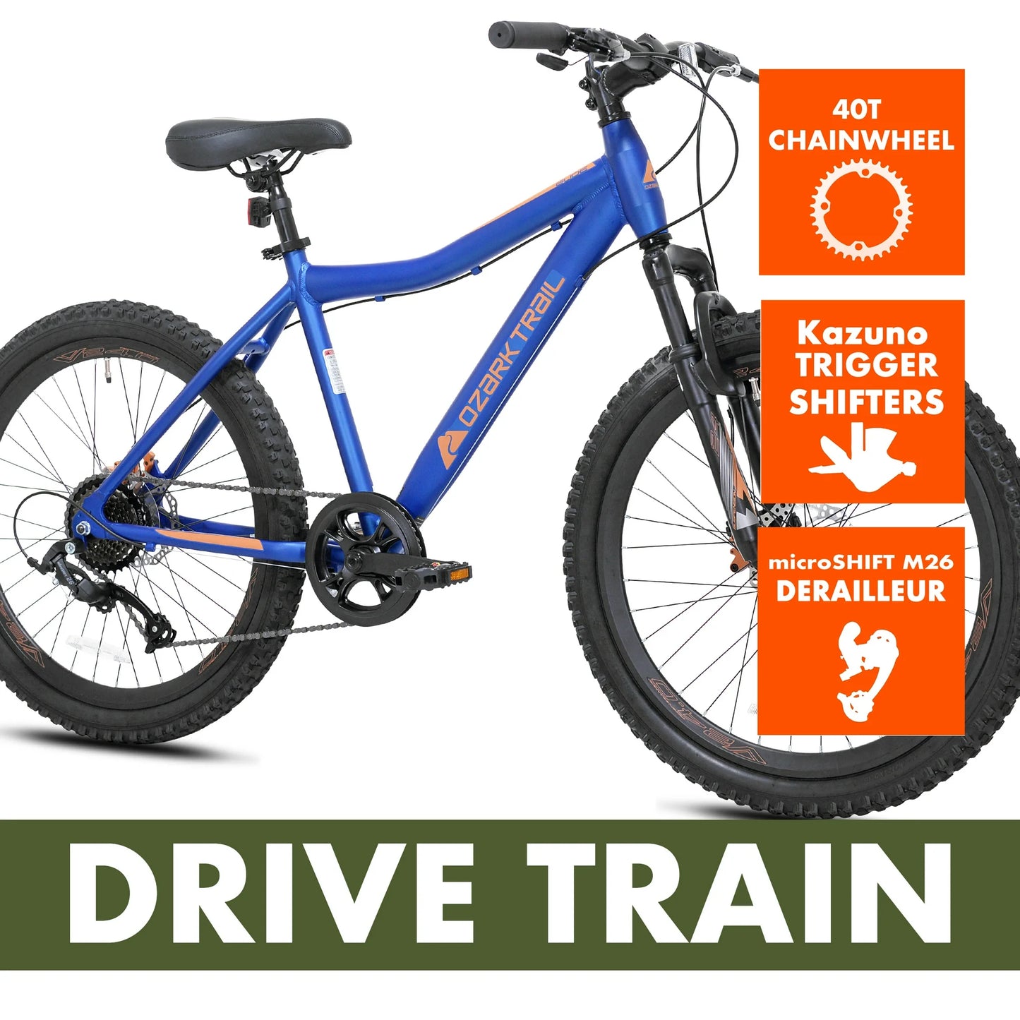 refurbish Ozark Trail 24" Glide Mountain Bike, 8 Speed, Blue, Fits Riders 4'6" - 5'6", Teen, Unisex