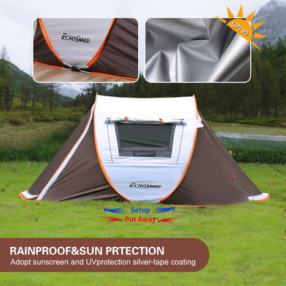 2 Person White + Brown Pop Up Camping Tent